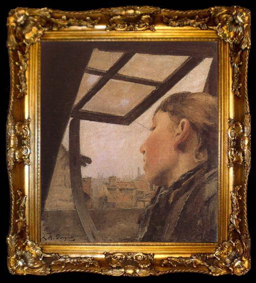 framed  Laurits Andersen Ring Girl looking out of a Skylight, ta009-2